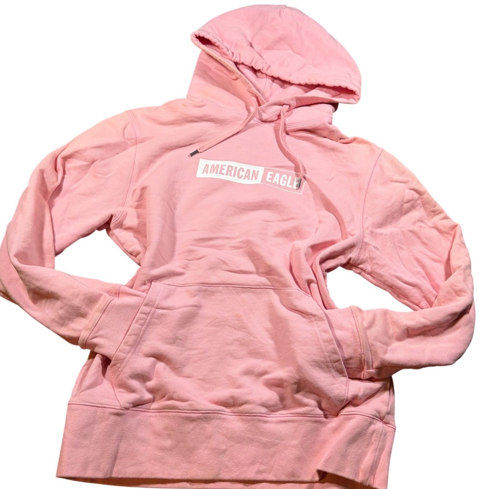 Baby Pink American Eagle Pink Logo Hoodie Sweatshirt Small Pullover Pocket